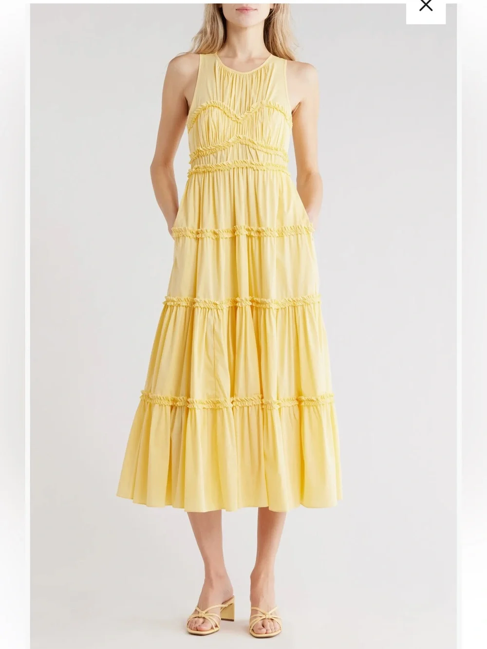 cinq a sept Yellow Tiered Ruffle Midi Dress size 0 - Picture 1 of 7